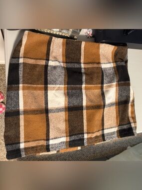 SHEIN Brown, Black & Cream Plaid Mini Skirt